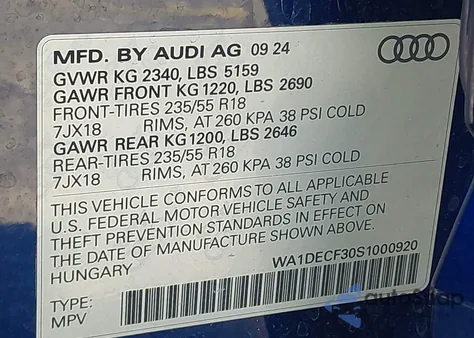 2025 Audi Q3 Premium 45 Tfsi S Line Quattro Tiptronic from USA, damaged, VIN WA1DECF30S1000920